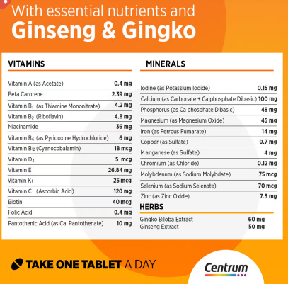 centrum energy multivitamin supplement tablets, pack of 100's centrum energy multivitamin supplement tablets, pack of 100's